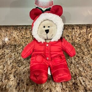 New Starbucks Bearista Bear Plush Christmas 2021 Holiday Red Puffer Snowsuit